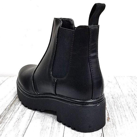 New Black Chelsea Elastic Combat Boots Booties - Picture 5 of 5